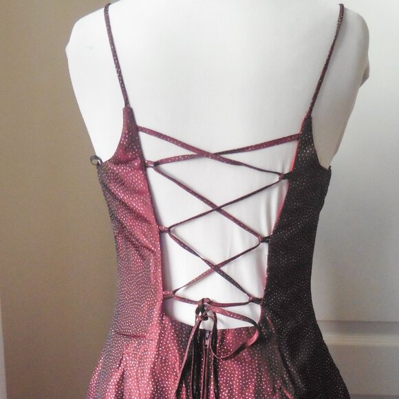 WINDSOR VTG 90's Y2K Burgundy Goth Lace Up Tulle Prom Dress Gown 9/10 USA - Picture 2 of 10
